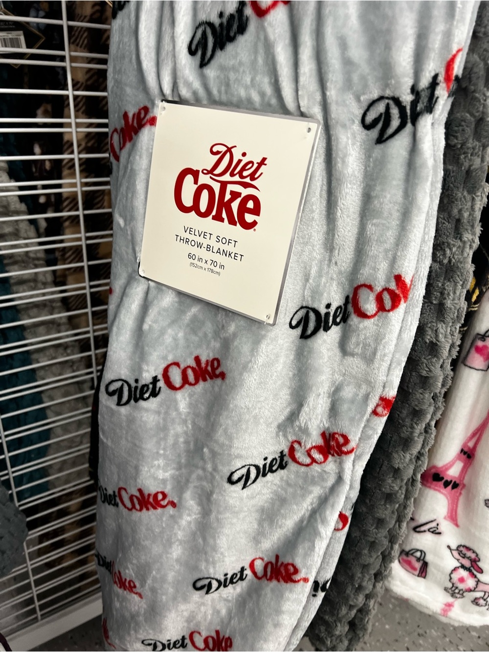 Coca Cola Diet Coke Plush Throw Blanket - Light Gray, Red & Black logo
